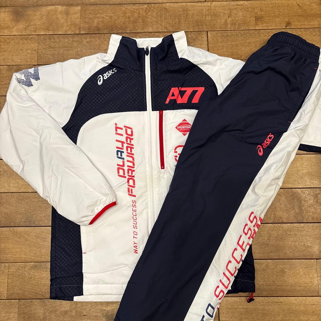【美品】アシックス A77 ピステ上下 ウィンドブレーカー 中綿 裏起毛 L