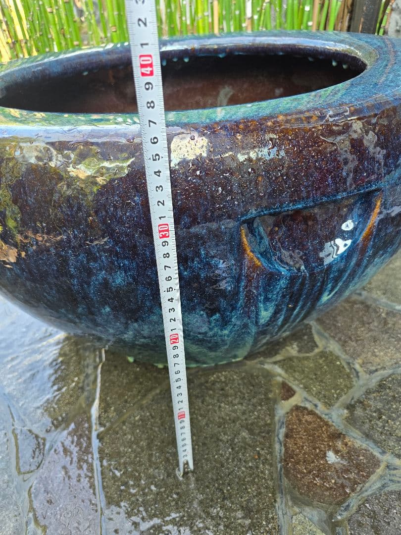 火鉢 陶器 大型 昭和レトロ アンティーク 古民具　金魚鉢 特大 睡蓮鉢 メダカ