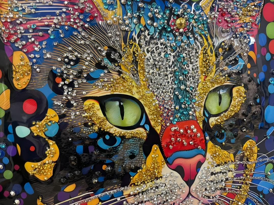 水晶絵　猫　ネコ　キャット　カラフル　アニマル　アートパネル　絵画　ペイント　絵
