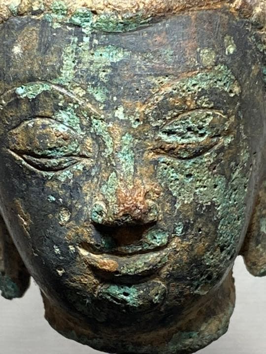 タイ　アユタヤ期　仏頭　仏像　青銅　残欠　東南アジア仏教美術
