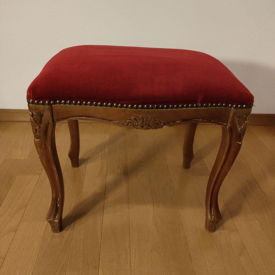 スツール レッド 猫脚 木製 オットマン アンティーク家具 レトロ ①