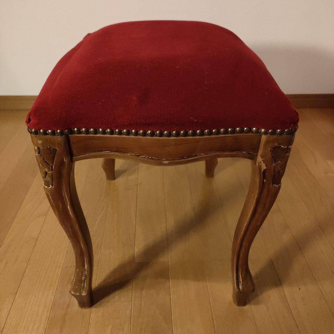 スツール レッド 猫脚 木製 オットマン アンティーク家具 レトロ ①