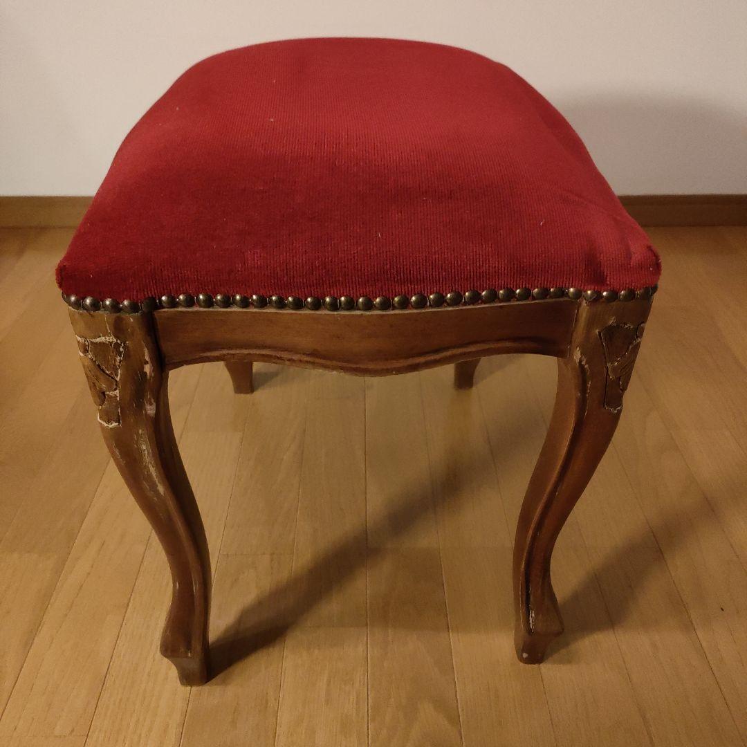 スツール レッド 猫脚 木製 オットマン アンティーク家具 レトロ ①