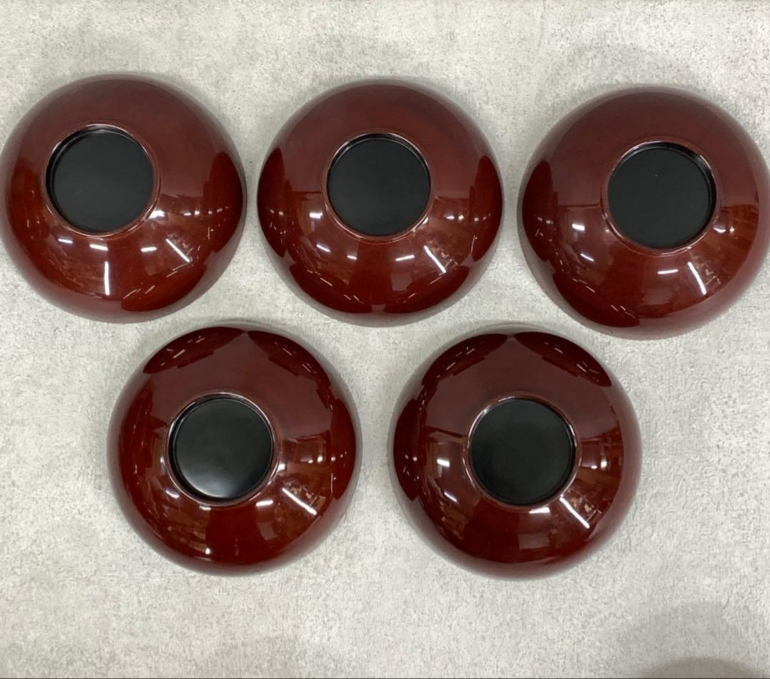 吸物椀 5客 絵変わり 塗り 溜絵 正月 賀正 金彩 汁椀 雑煮 B