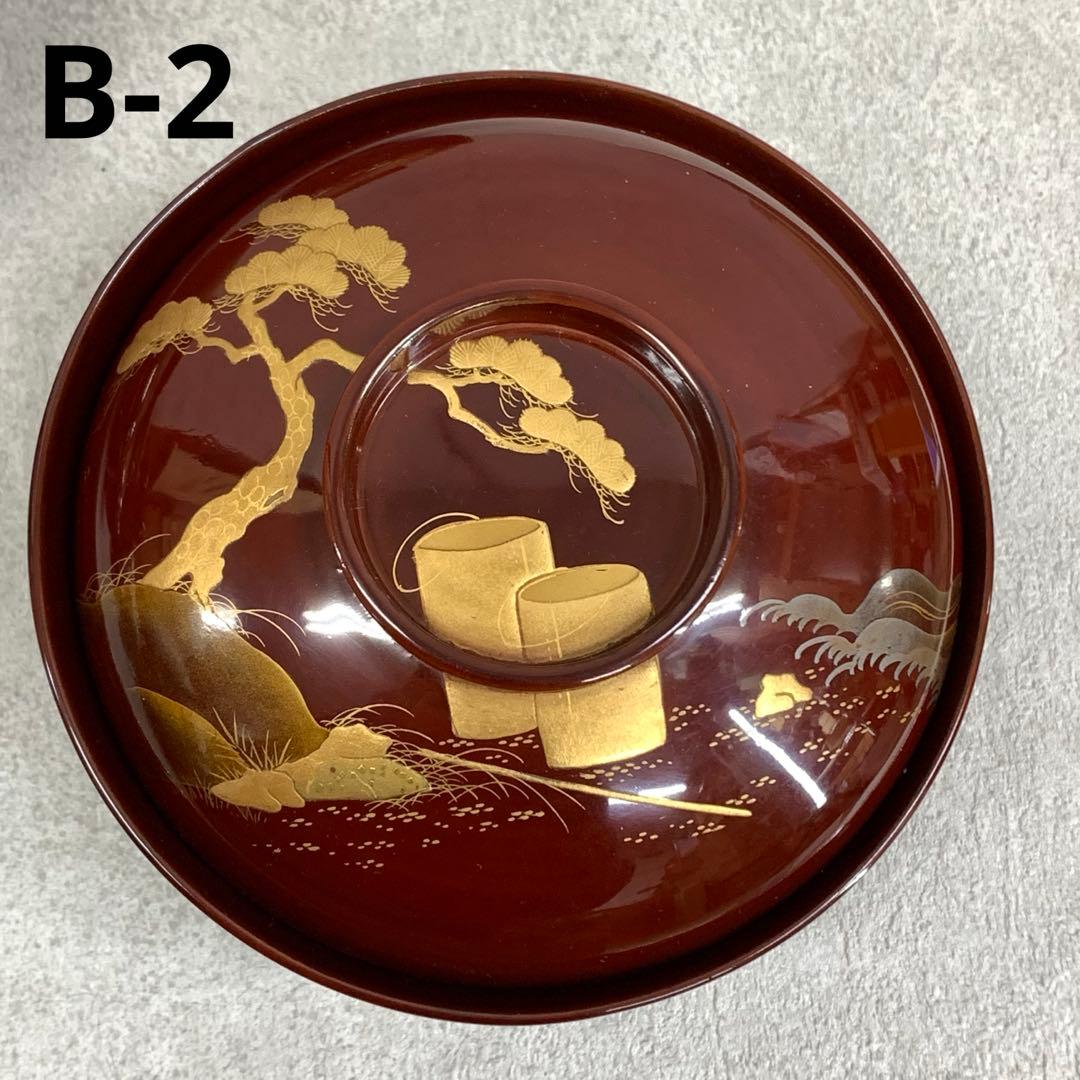 吸物椀 5客 絵変わり 塗り 溜絵 正月 賀正 金彩 汁椀 雑煮 B