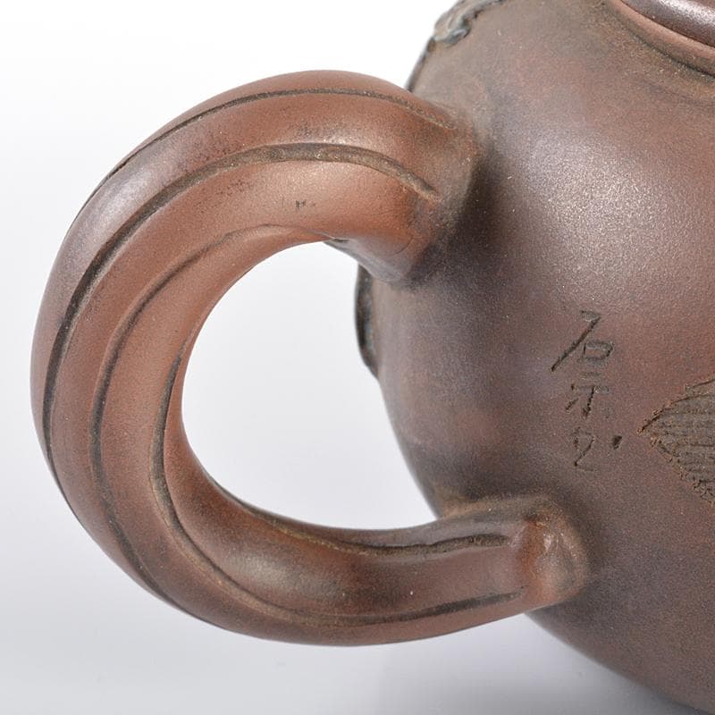 中国　紫砂　朱泥　貼花鳥文　急須　茶壷　在銘　C　R6189