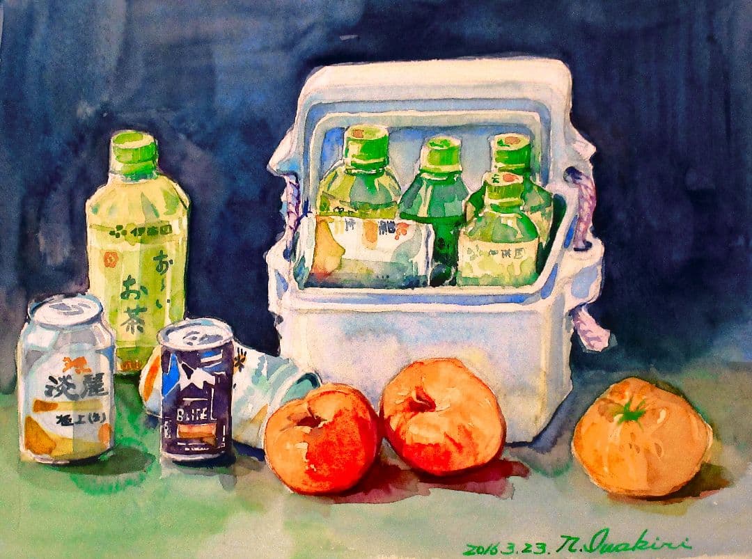 水彩画 ピクニック(額縁付き)