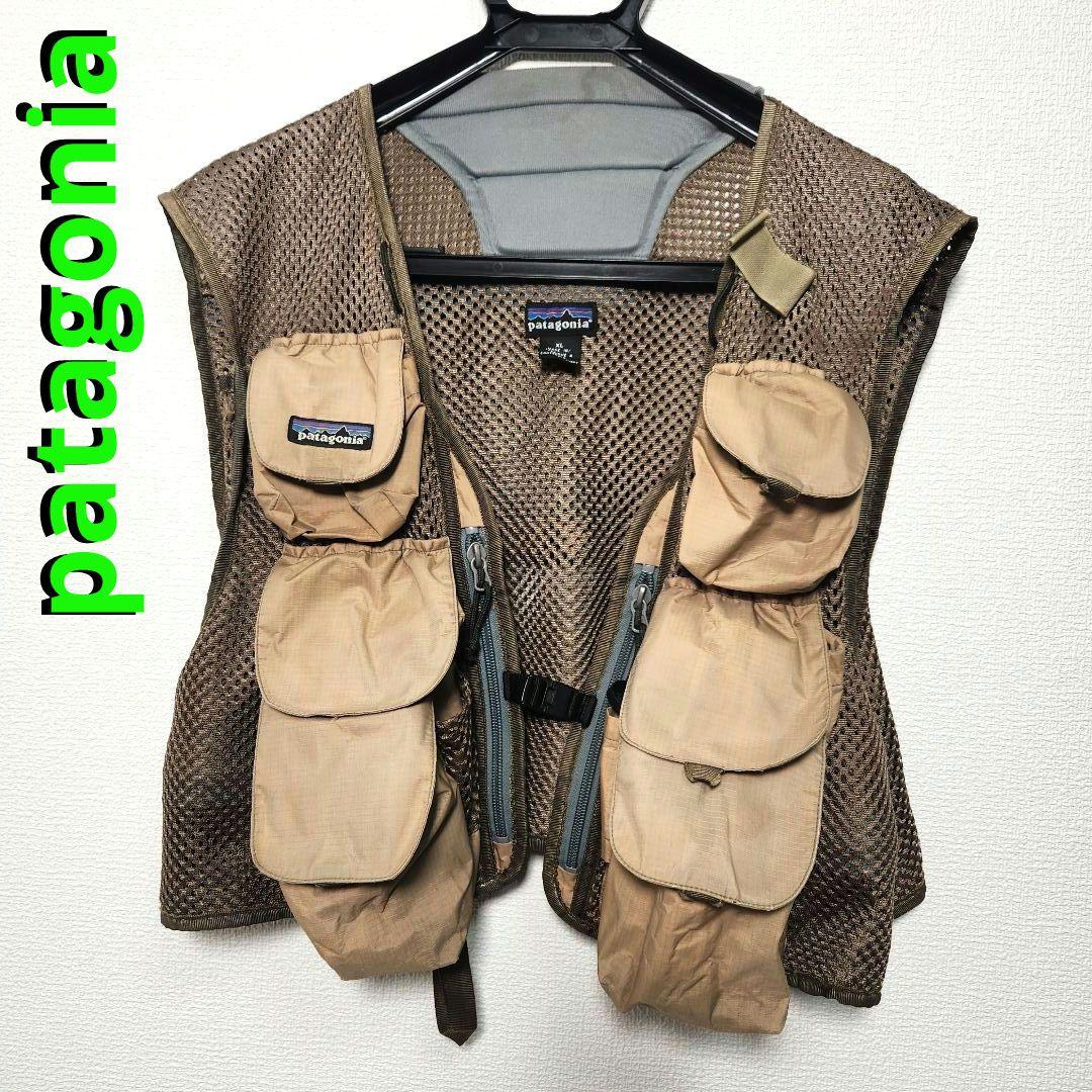 Patagonia メッシュフィッシングベスト ベージュ ブラウン　バーチカル