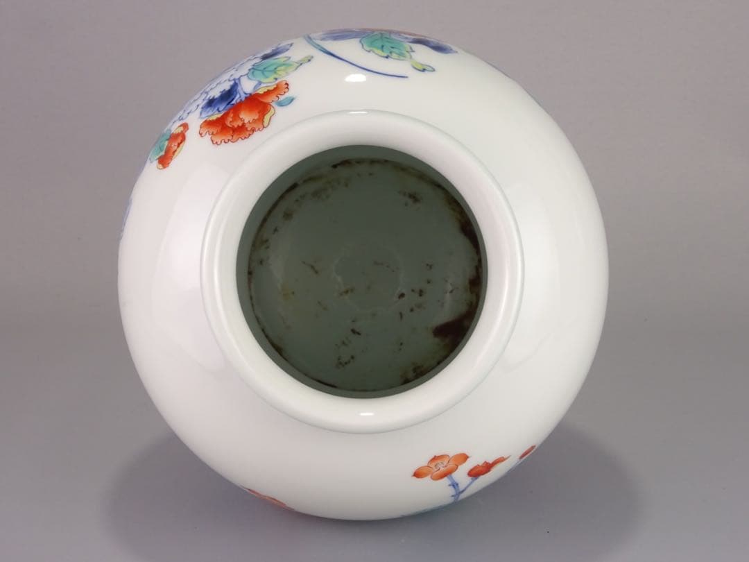 名工　十二代　今泉今右衛門　秀逸作　色鍋島　芙蓉文　花瓶　地文縁　壷　花入　花器