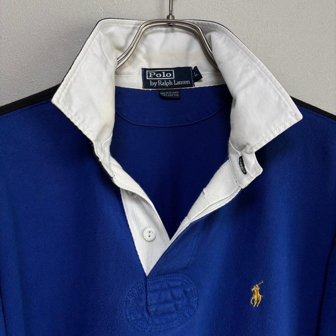 青 L POLO ポロ Ralph Lauren ラルフローレン長袖ラガーシャツ