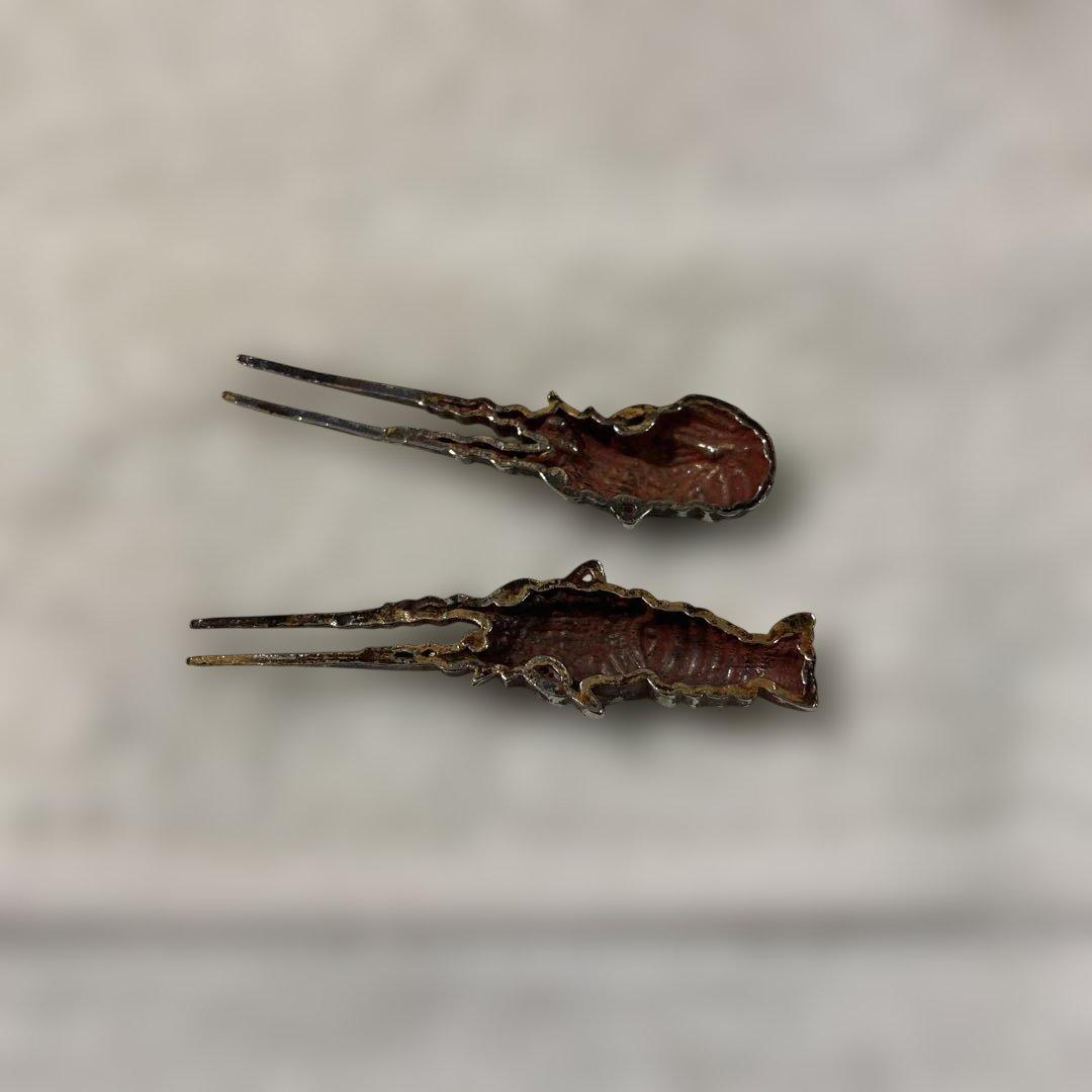 B–13 目貫　木箱付き　伊勢海老　刀装具　武具　アンティーク　美術品　工芸品