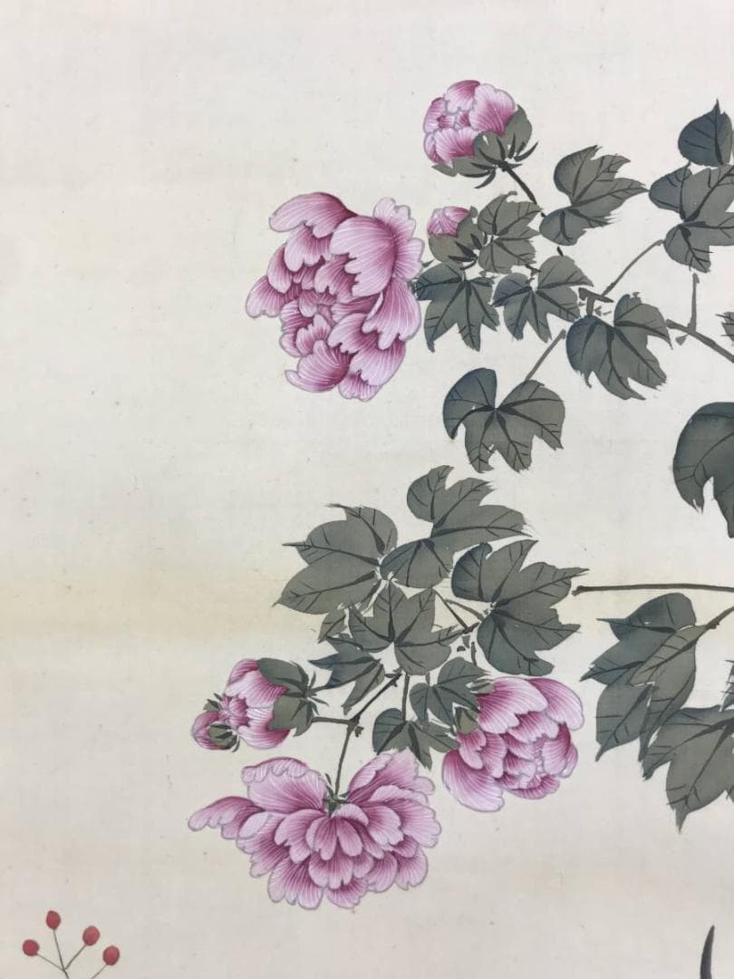 真作/石河有隣/秋草小禽図/花鳥図/小鳥図/菊図/芙蓉/名家伝来/AE-168