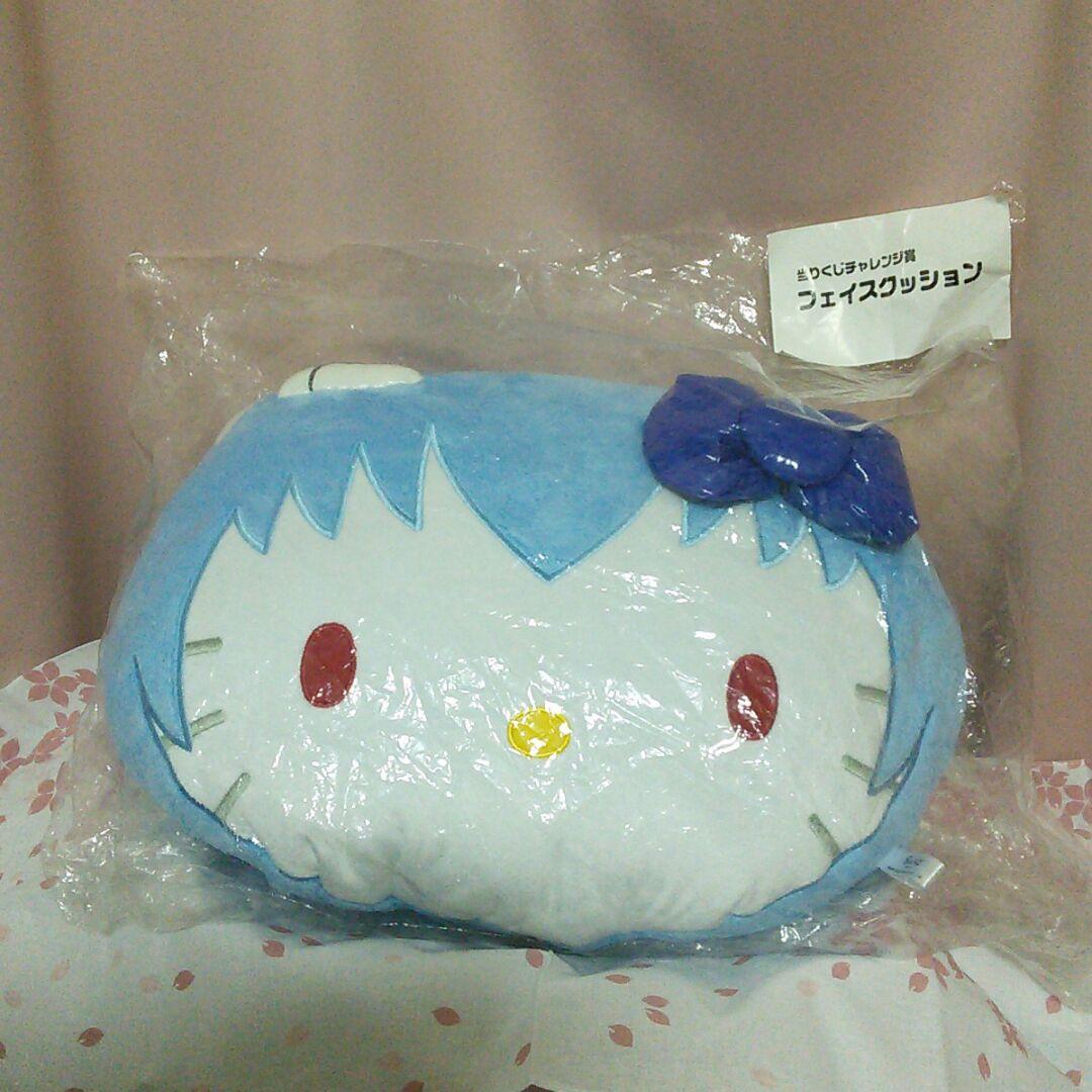 当たりくじチャレンジ賞　フェイスクッション　綾波レイ キティVer