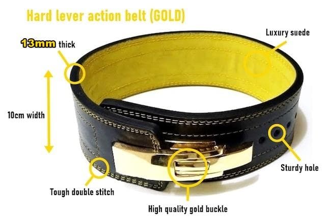 【おっき】(M)本牛革OEMレバーアクションパワーベルト13mm黒黄