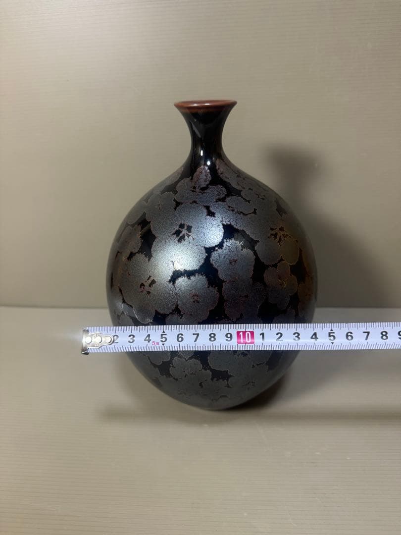 2215  藤井朱明作　鶴首天目梅　花瓶