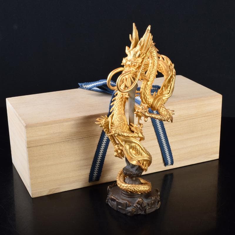 仏教美術　古銅鍍金　龍神　倶利伽羅大龍　不動明王　置物　時代箱付　M　7049