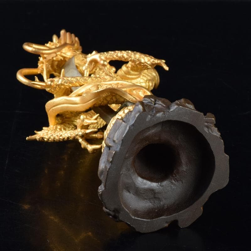 仏教美術　古銅鍍金　龍神　倶利伽羅大龍　不動明王　置物　時代箱付　M　7049