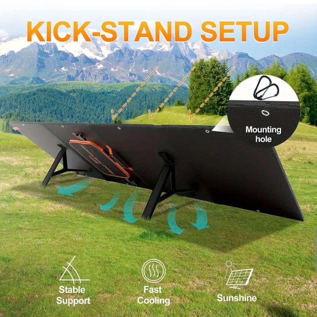 ●底値セール・スタンド付折畳式ソーラーパネル充電120W/18V・収納ケース付