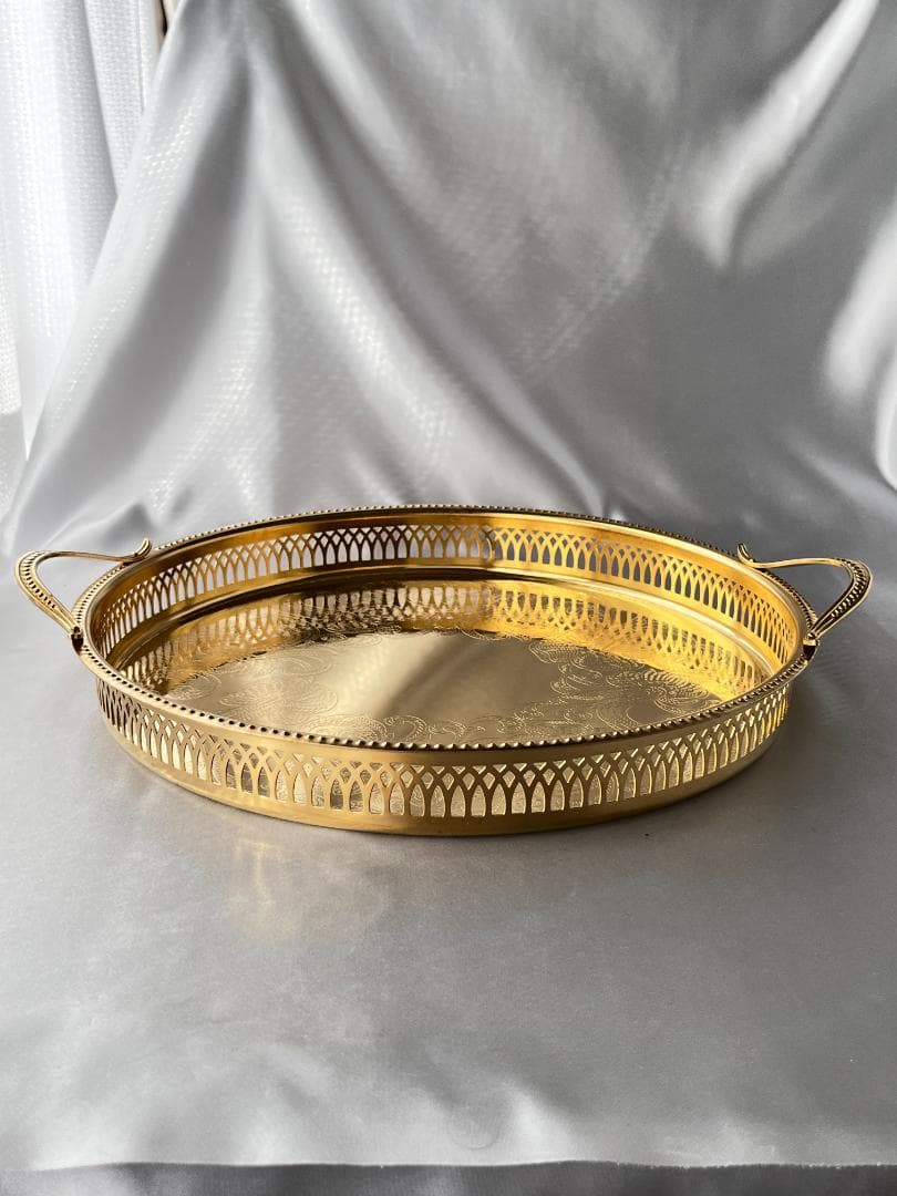 【スウェーデン】ハンドル付きギャラリートレー 31cm 【ゴールドプレート】