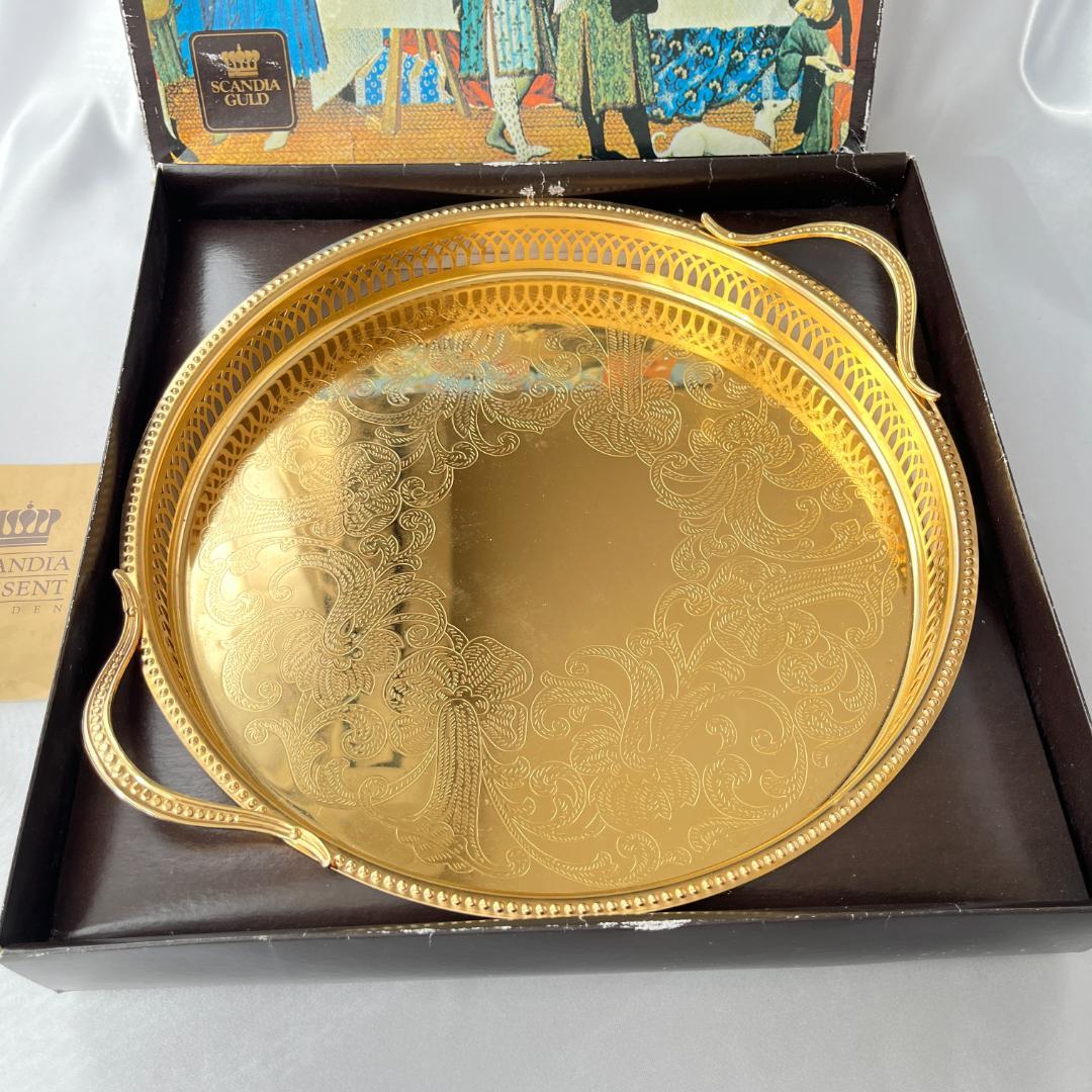 【スウェーデン】ハンドル付きギャラリートレー 31cm 【ゴールドプレート】