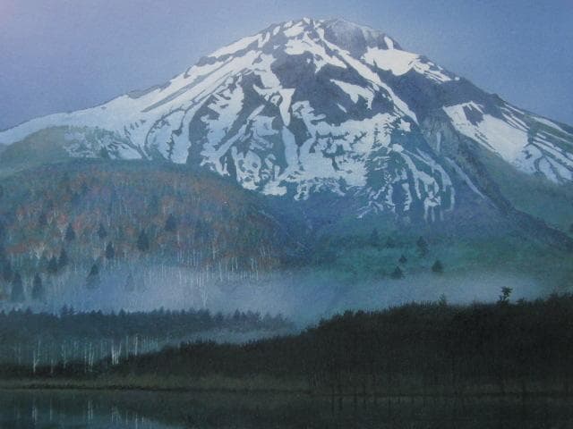 高橋新三郎、【朝の焼岳】、希少な額装用画集より、新品額装付