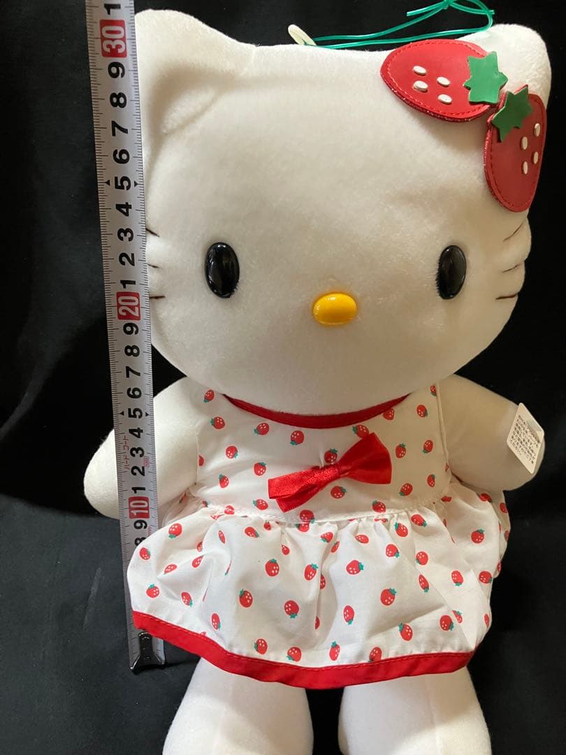 レア　ハローキティ いちご柄 ぬいぐるみ レトロ約30cm B2243