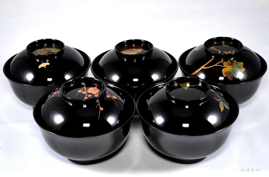 堂畑勝峯 絵変蒔絵 煮物椀 五 共箱 輪島塗 懐石道具