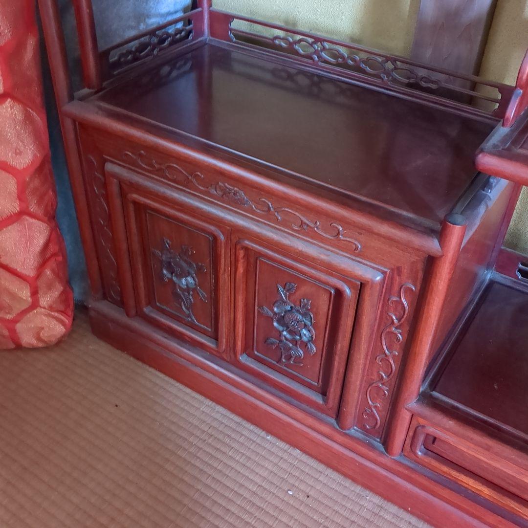 木製彫刻入り5段棚 引き出し付き