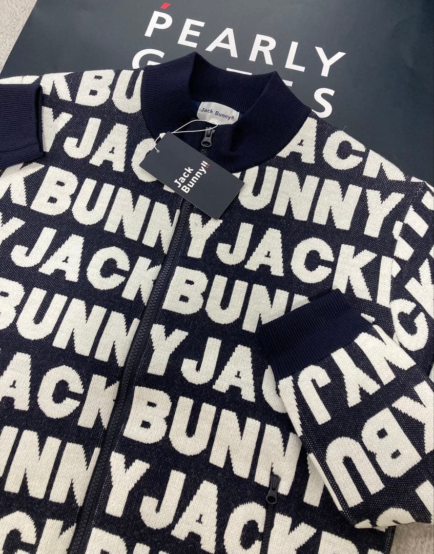 新品 パーリーゲイツ ジャックバニー ロゴジャガード防風裏地ブルゾン(5)L/紺