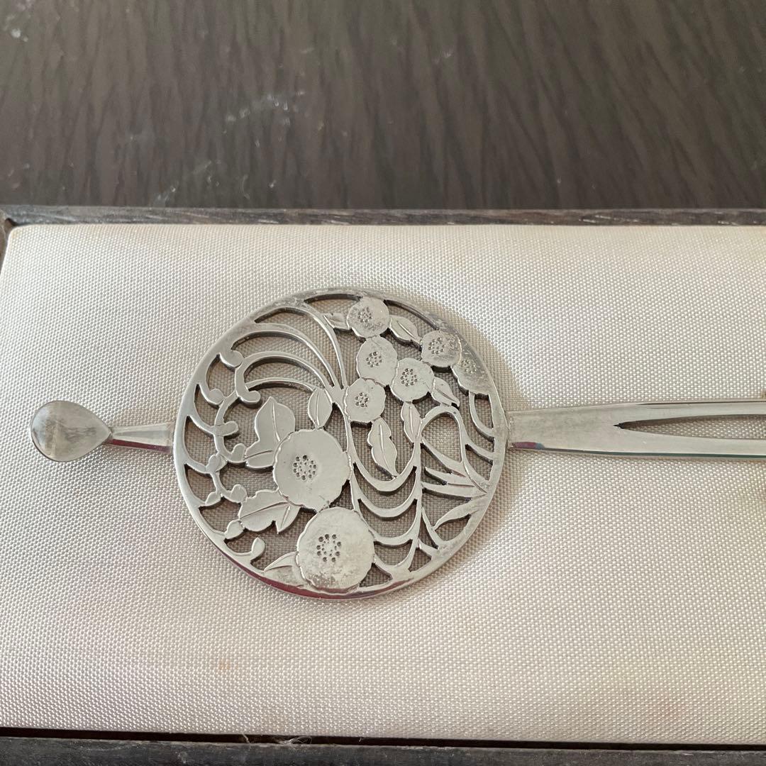 銀かんざし　花と波の模様 オリジナル箱入り