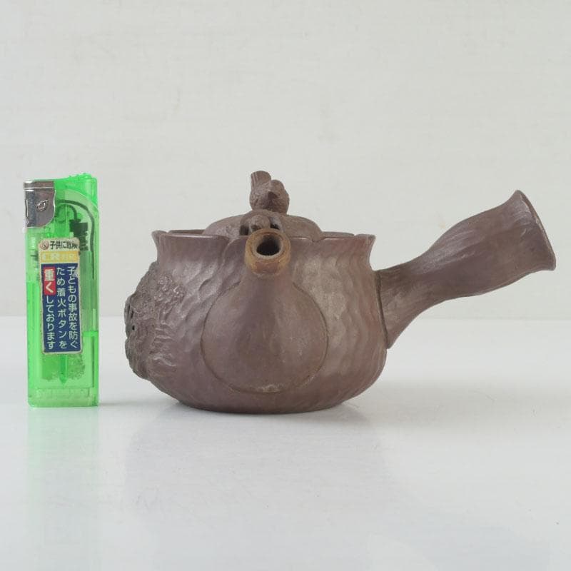 煎茶道具　萬古焼　英山造　紫砂　朱泥　鳥顔出　横手急須　V　9620