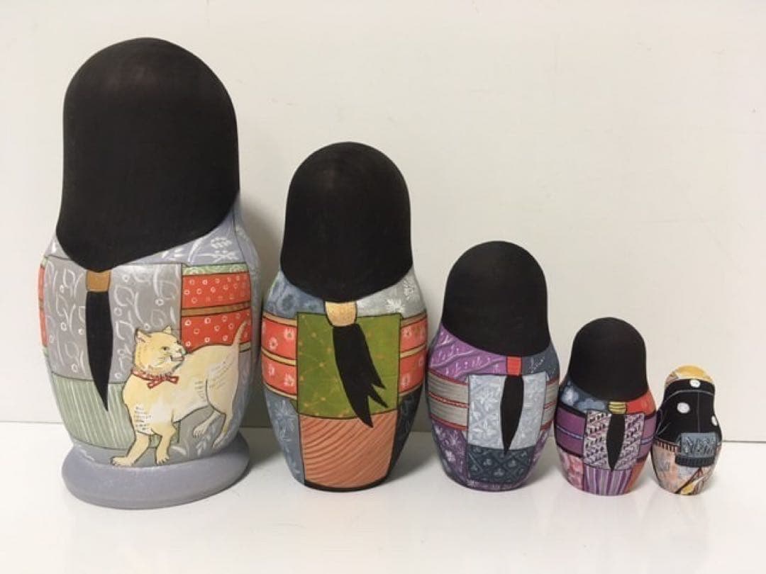 ひな祭りセール♪ロシア雑貨☆着物マトリョーシカ(5P)和風猫ボボワ作オマケ付き♪