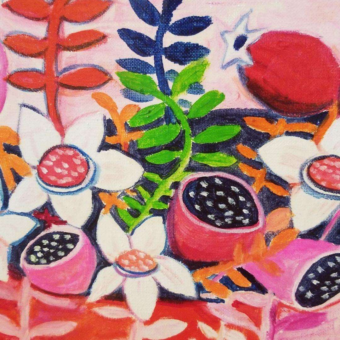 油絵　はち　小鳥さんのかくれんぼ　その2 見つけようとする鳥