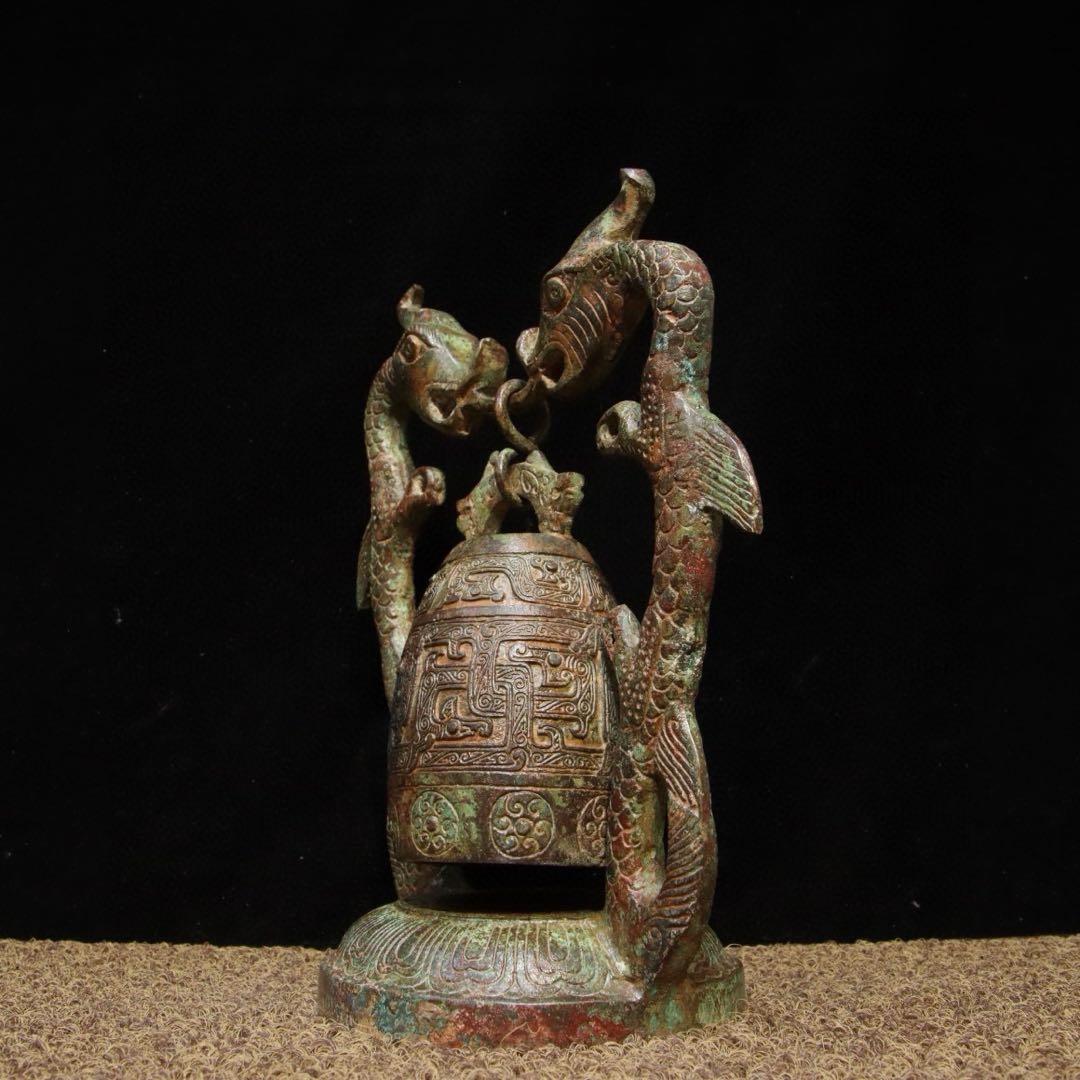 縁起物　古美術　双龍吊鐘 青銅製置物 インテリア　時代物