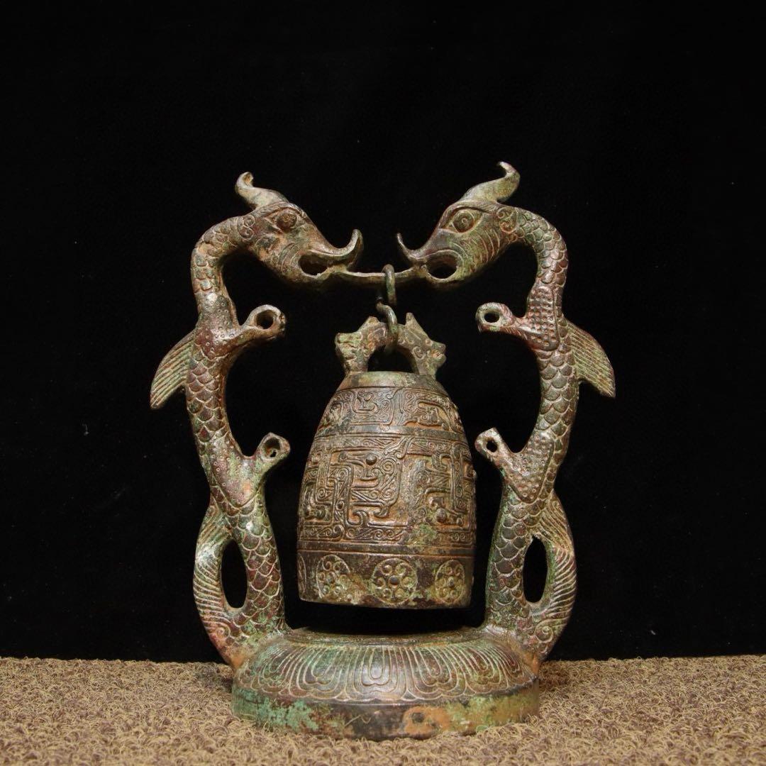 縁起物　古美術　双龍吊鐘 青銅製置物 インテリア　時代物