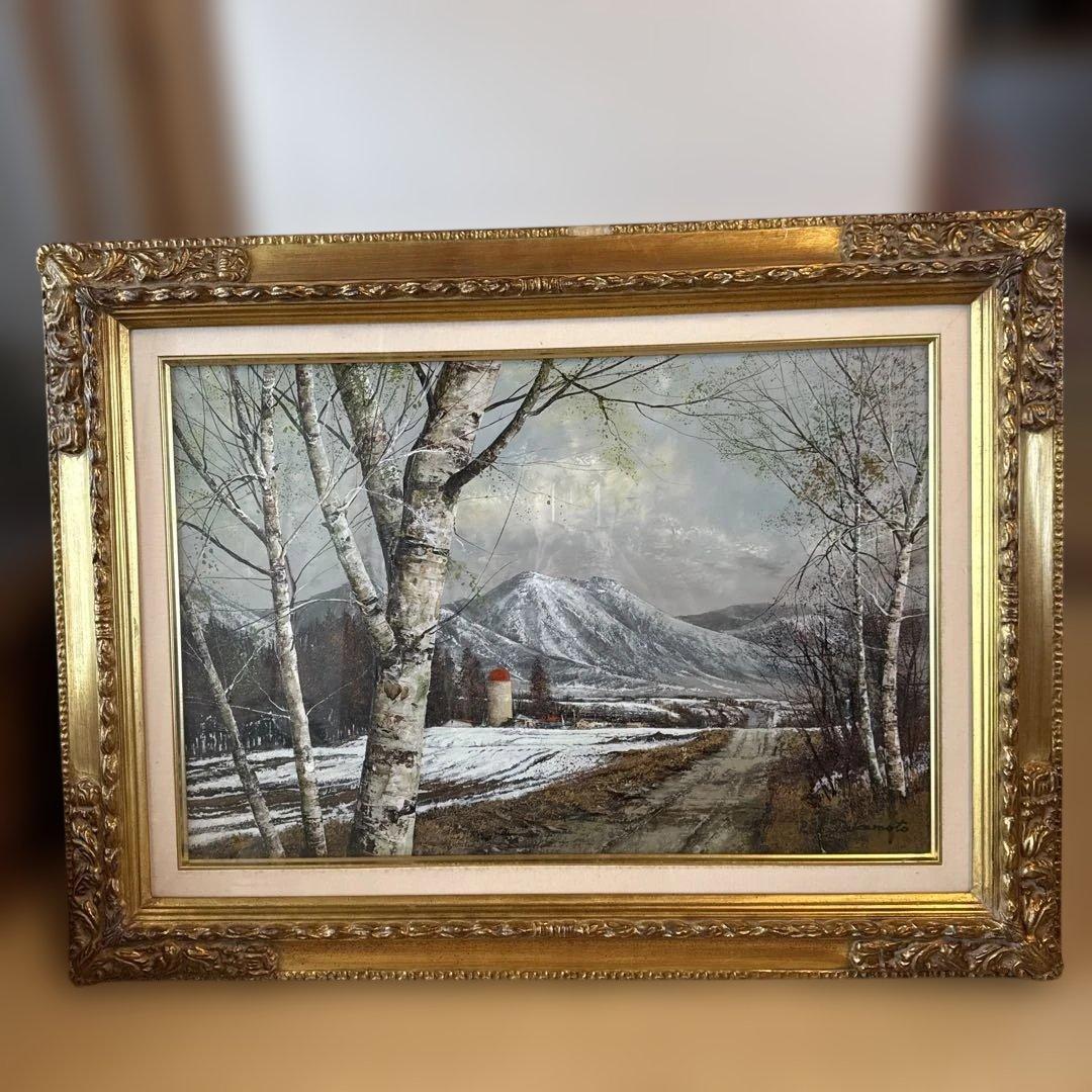 武本春根　訪春　油彩画 冬の風景