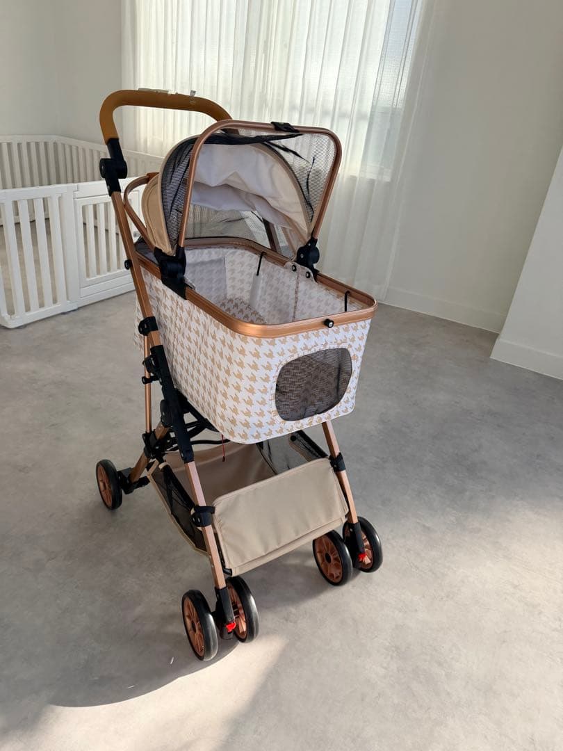 開封済　未使用　ハウンドトゥース柄 ペットカート　分離式　アルミ 20kg小型犬