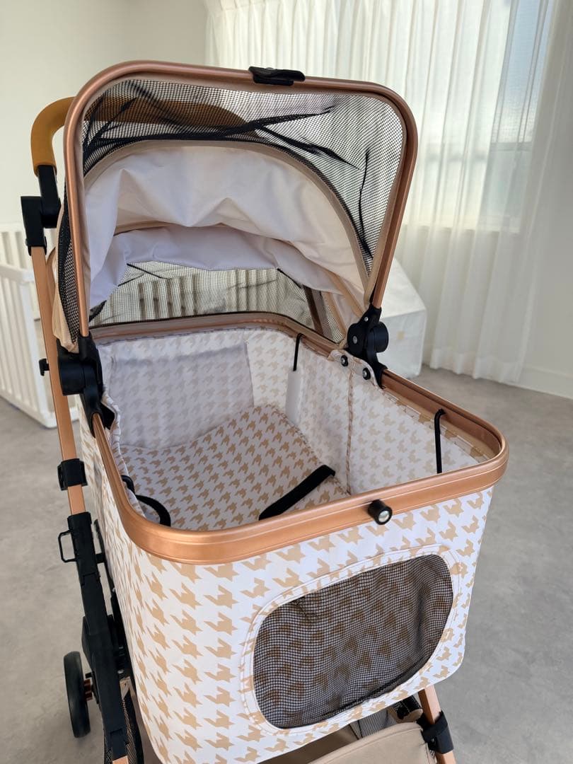 開封済　未使用　ハウンドトゥース柄 ペットカート　分離式　アルミ 20kg小型犬