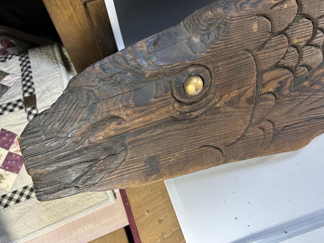 魚板　110㎝　時代 古道具 壁掛け　魚鼓 在銘　仏教美術　雑貨　流木　オブジェ
