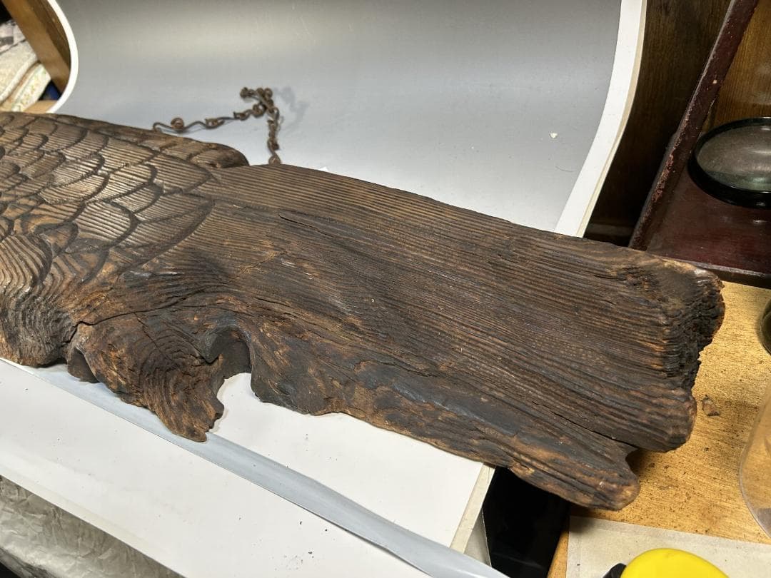 魚板　110㎝　時代 古道具 壁掛け　魚鼓 在銘　仏教美術　雑貨　流木　オブジェ