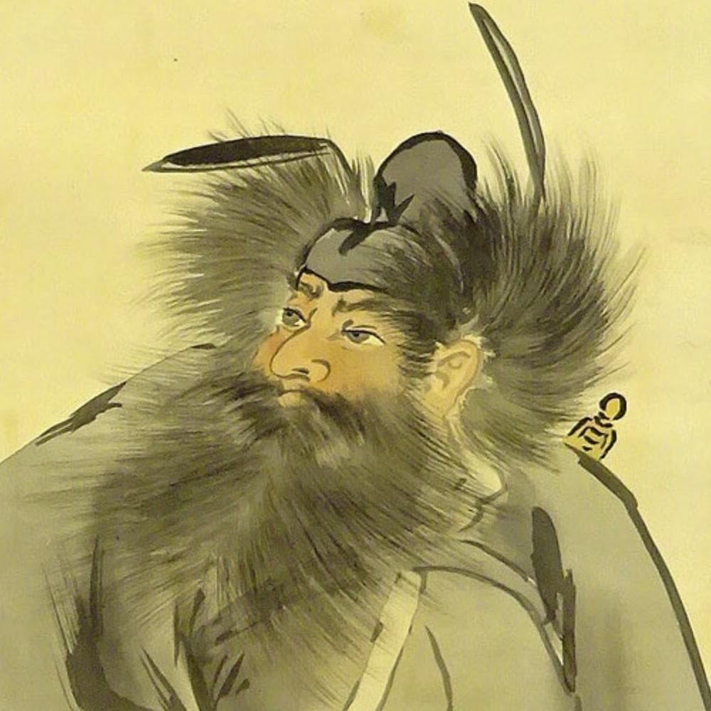 掛軸 若井道義『鍾馗図』日本画 絹本 肉筆 無地箱付 掛け軸 a092919