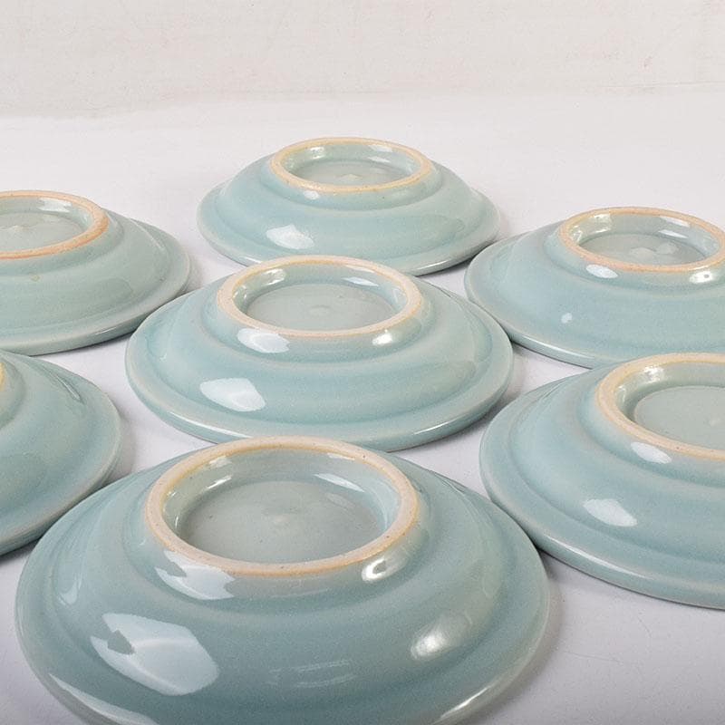 和食器　木野皿山窯　上田恒次作　青磁鎬手　銘々皿　7客　共箱　V　R7751