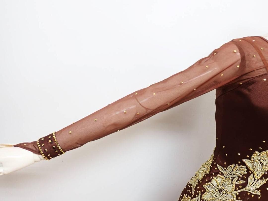 6358【チャコット】茶/ブラウン/ゴールド/ラテンドレス☆社交ダンス