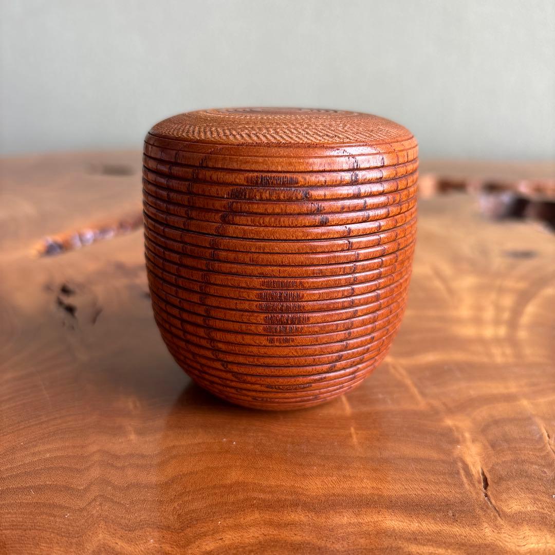 【1層1層動く】浮月挽 千筋棗 田中光月造 年輪百年以上の欅 茶道具 共箱