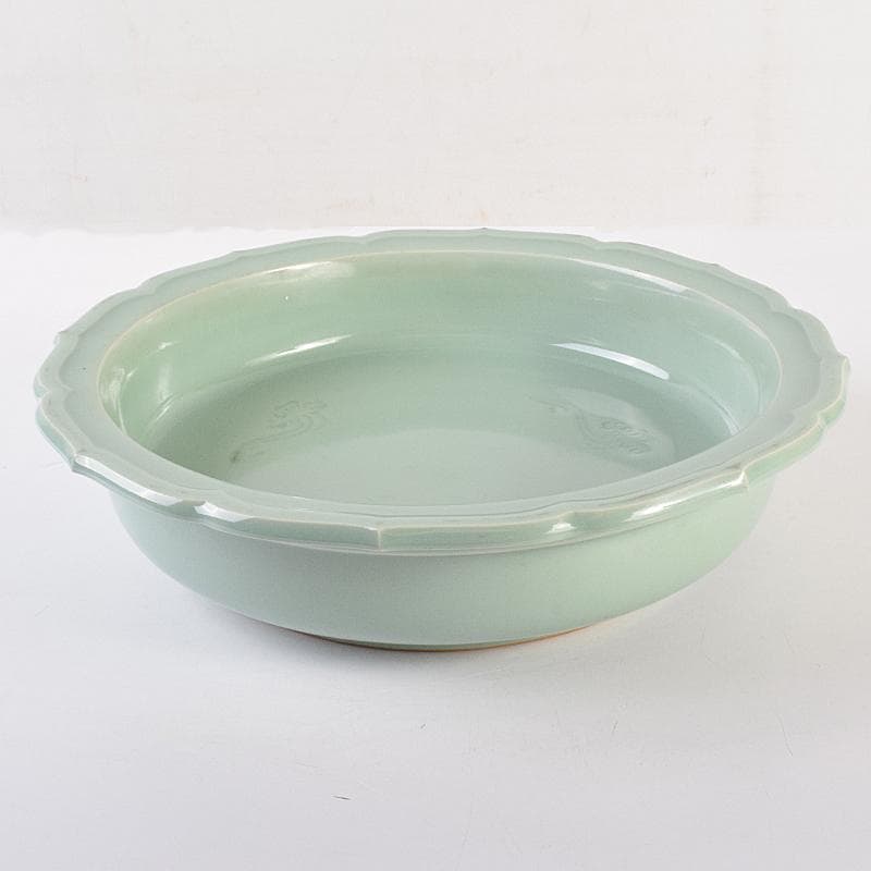 茶道具　京焼　初代宮永東山作　青磁八稜式瑞雲文　水盤　共箱　D　R7858B