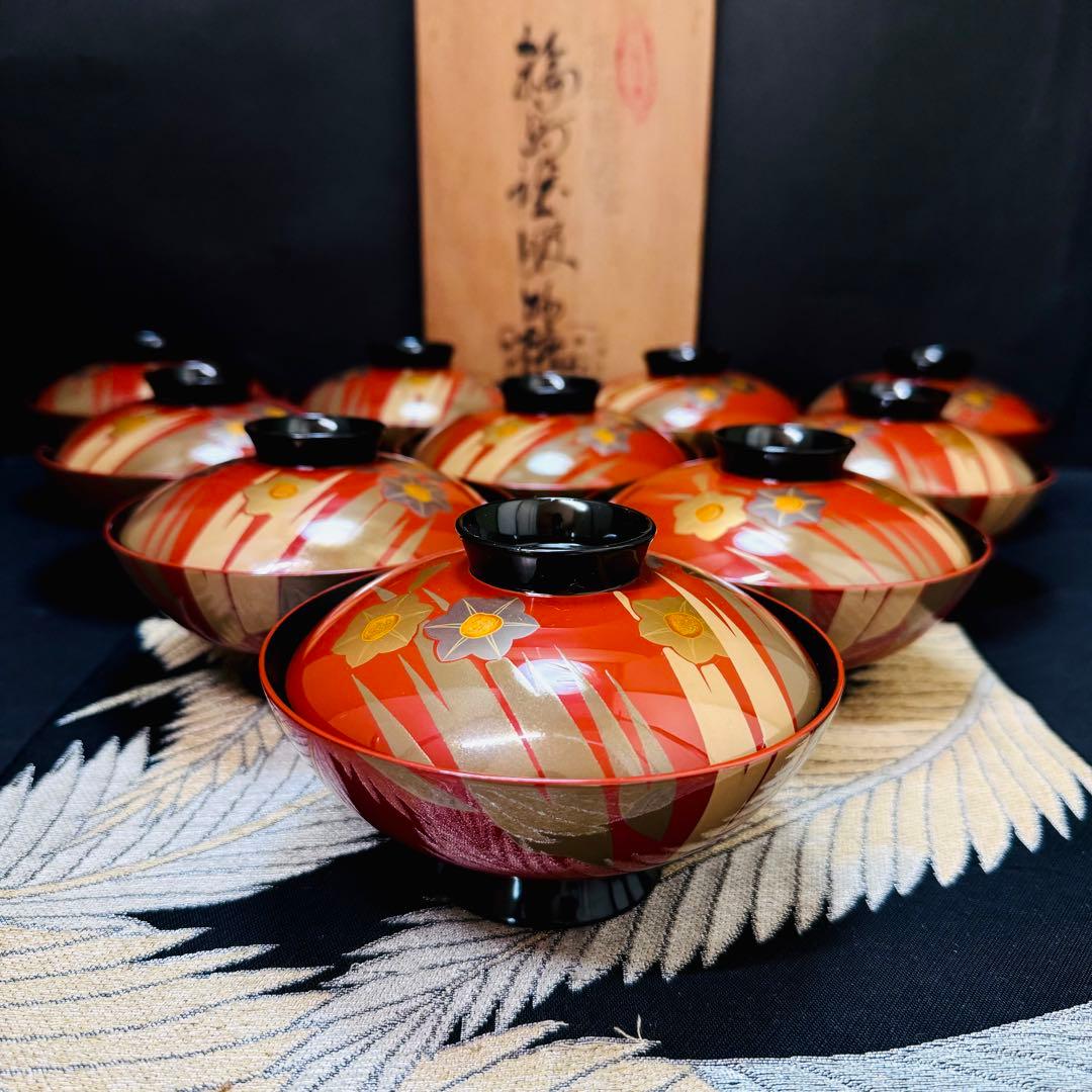 専用 漆器　輪島塗　金蒔絵　木製　蓋付椀　お煮物椀　吸物椀　10客 共箱