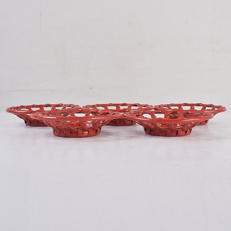 煎茶道具　根來塗　透かし茶托　五客　V　R8874