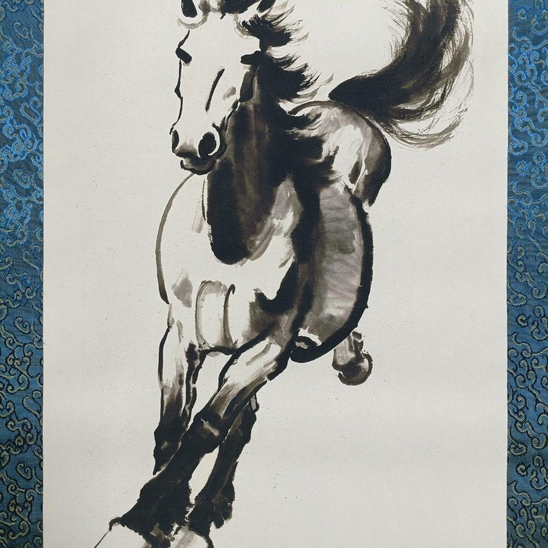 徐悲鴻《奔馬図》 四条屏　証書付き　掛軸セット　38×180