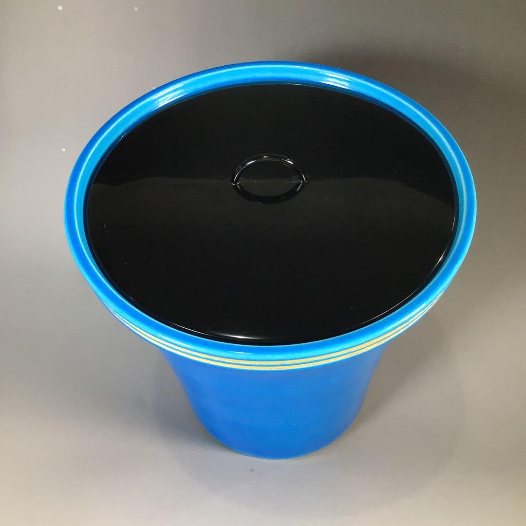 Ｎ６６５　水指　『平安　手塚祥堂造』『即中斎好写』『浅黄交趾』『末広水指』　共箱