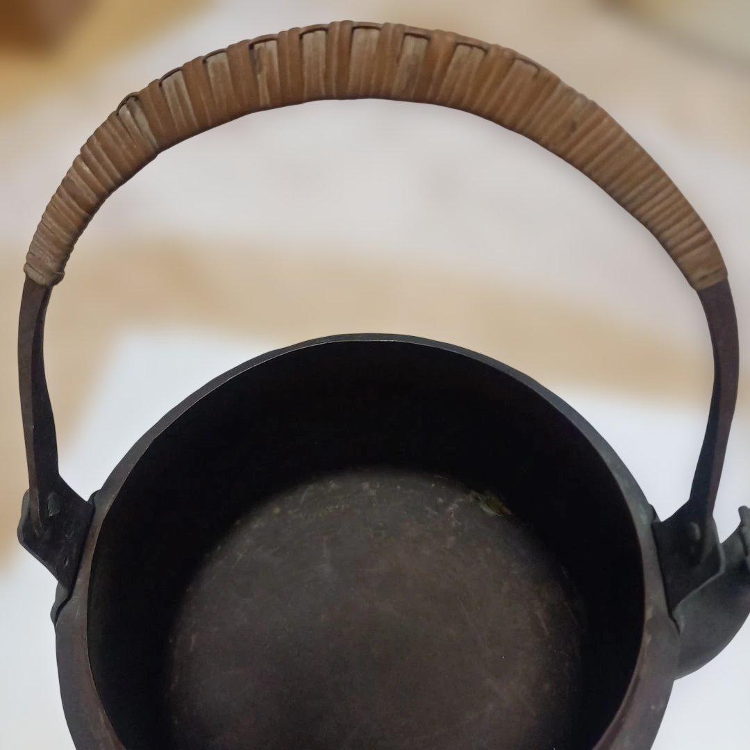 昭和モダンレトロレア物純銅製 丸型銅瓶 編み込みハンドル